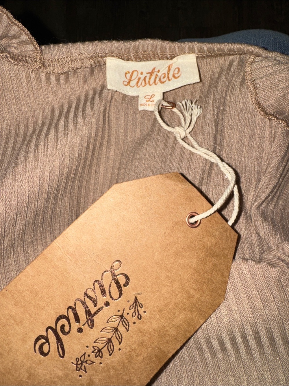 Listicle Tan Ribbed Ruffle-Strap Bodysuit - Picture 5 of 5